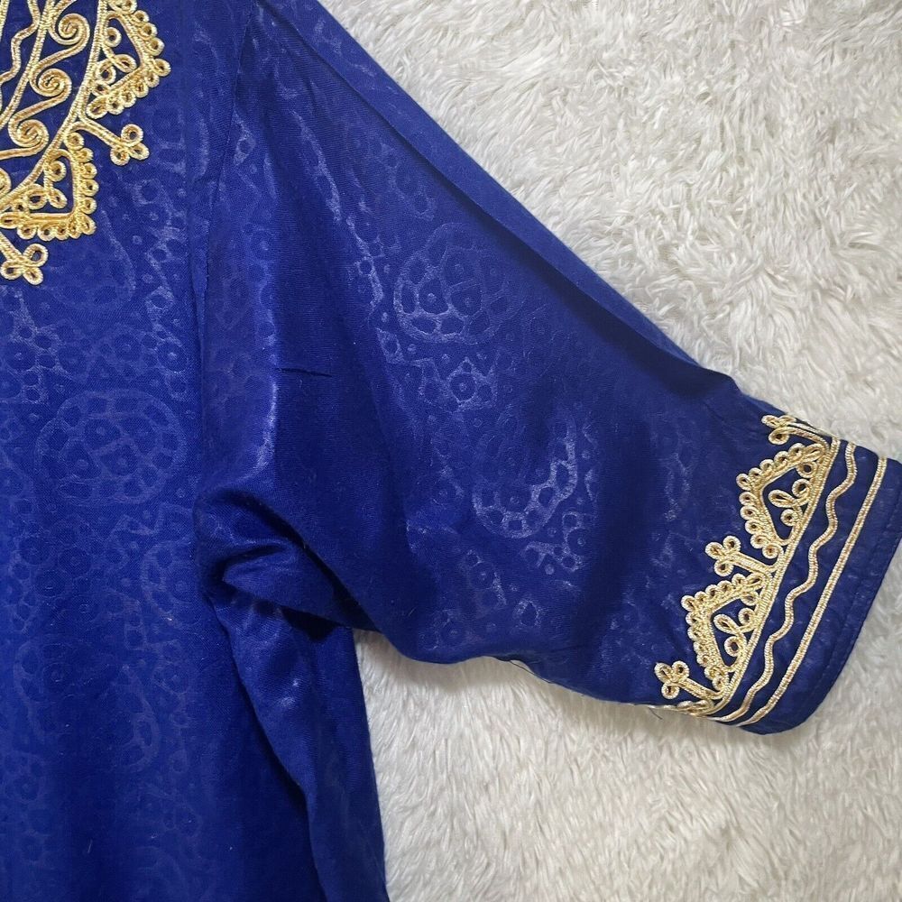 Vintage Embroidered Kaftan Kurti Royal Blue With Gold Scoop Neck - Picture 3 of 14